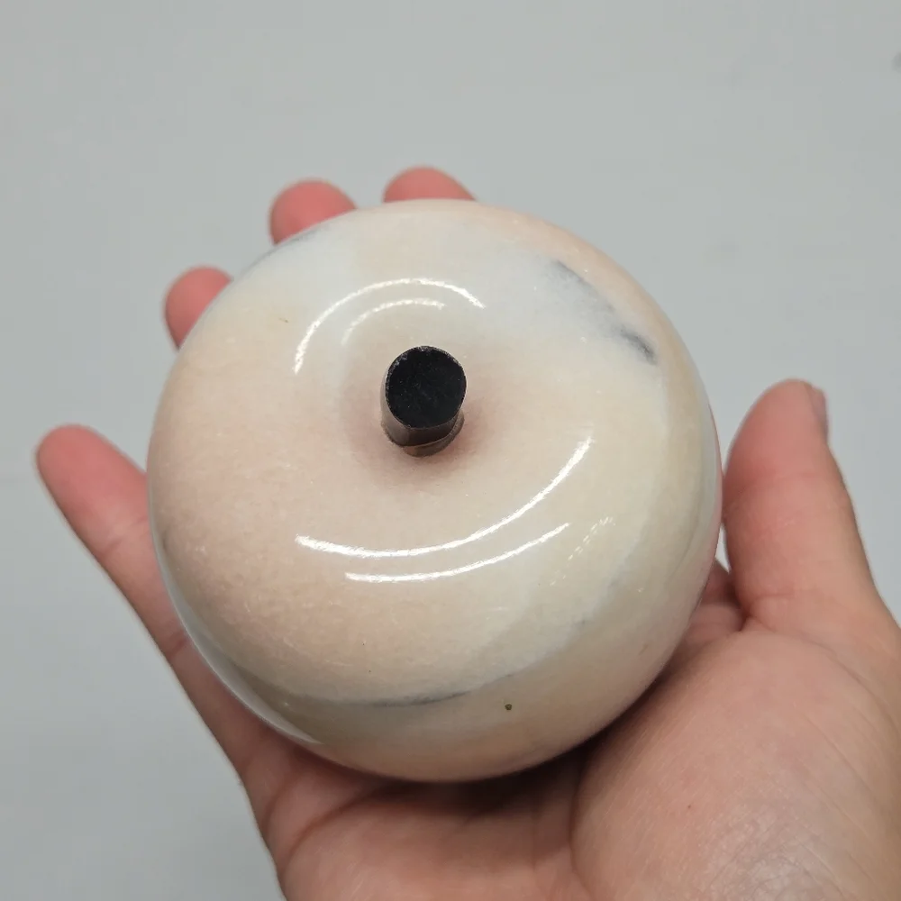 Vintage Carved Alabaster Stone Marble Apple‎ Fruit Paperweight Light Ivory Pink